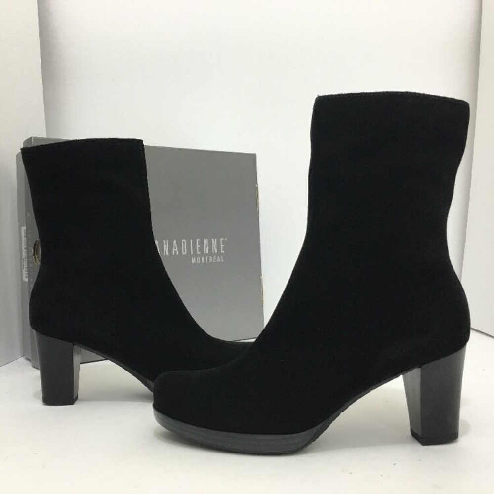 La Canadienne Black Suede Waterproof Ankle Boots